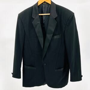 Vintage 80s Pierre Cardin Black Satin Lapel Formal Menswear Tuxedo Jacket